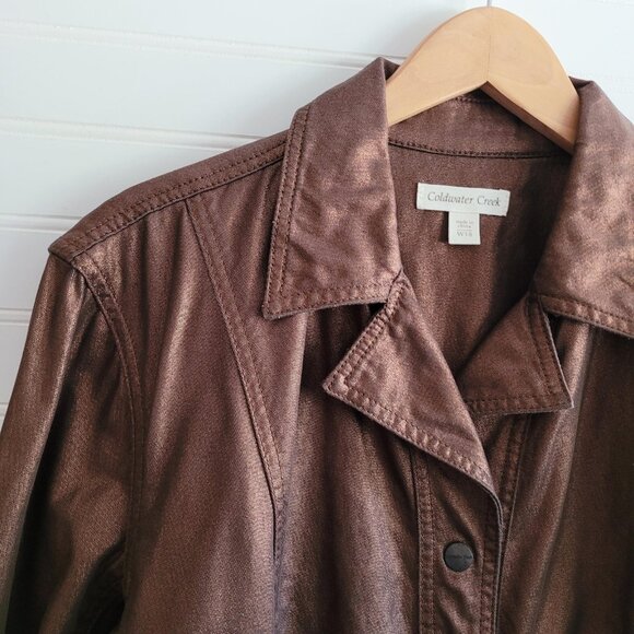 Coldwater Creek Womens Jacket Plus Size 18W Bronze Metallic Pockets Cotton Snaps - Picture 2 of 9